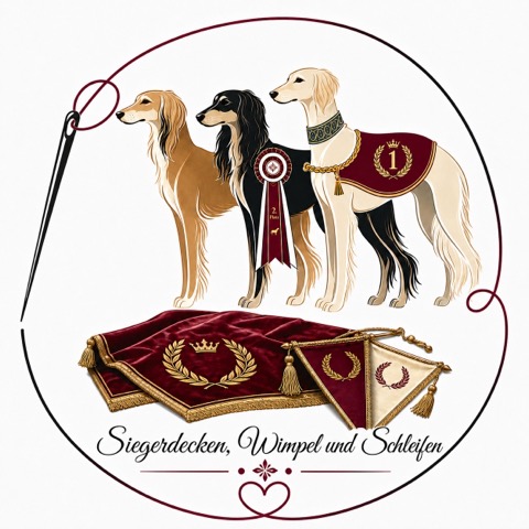 Emblem Siegerdecken, Wimpel und Schleifen mit Windhunden